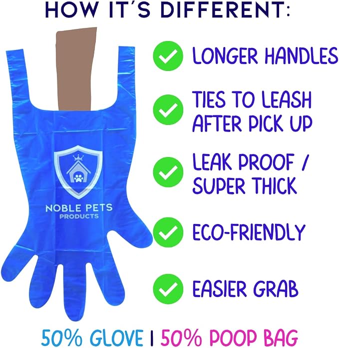 Noble Pets Dog Gloves - 8+ Ways to Use Them| Leak Proof | Extra Long Tie Handles | Eco-Friendly (Royal Blue, 80 gloves)