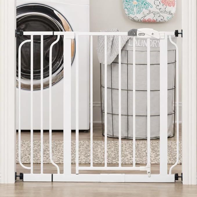 Regalo Safety 29-38.5" Baby Gate for Doorways & Bottom of Stairs, Pressure Mounted Baby Gate with Door for Babies, Toddlers & Pets, Tested & Safe for 30 Years, American Designed, American Owned, White