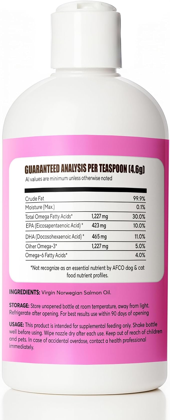 Pure Salmon Oil for Dogs – Omega 3 & 6 Supplement for Shiny Coat, Healthy Skin, Joint & Immune Support, All Breeds, 16 oz