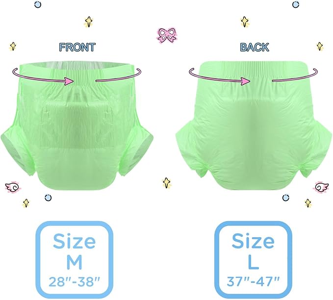 CutiePlusU Disposable Diaper 10 Pieces Protective Underwear Absorbent Briefs Dry Surface- Green (Medium 28"-38")