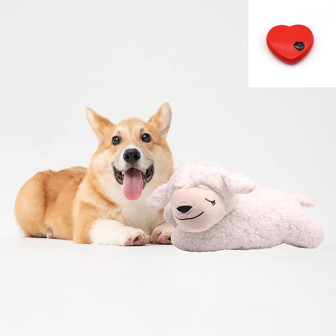 3T GROUP Dog Heartbeat Toy for Puppy Essentials Heartbeat Stuffed Animal Toy for Dogs Behavioral Training Comfort Plush Pillow Calming Aid Anxiety Relief White Sheep(White)