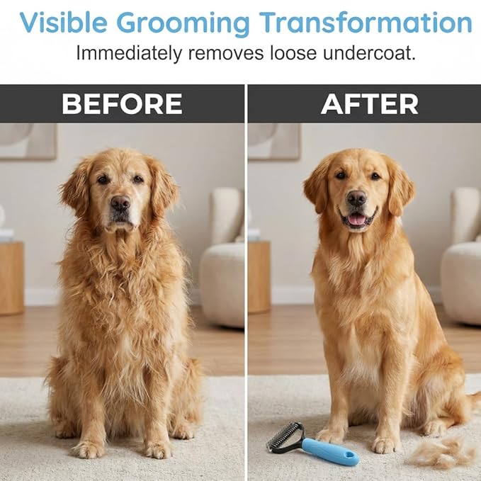 Pet Grooming Tool, 2026 New Undercoat Rake Deshedding Brush for Dogs & Cats, Double Sided Dematting Comb for Detangling Long Matted Fur (Blue, Large & Small)