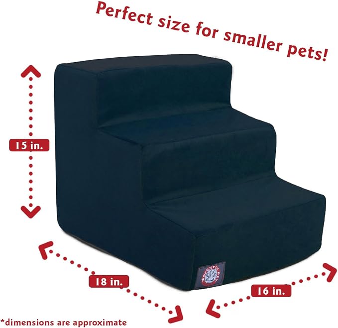 Majestic Pet 3 Step Portable Dog Stairs for Small Dogs to get on Bed Supports 25 lbs or Less – Dog Steps for High Bed with Machine Washable Cover – Pet Stairs for Cats Suede Gray
