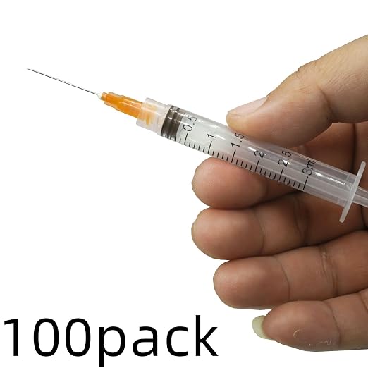 100 Pack 2.5ml 25Ga Plastic Syringe with Measurement for Scientific Labs and Industrial Dispensing, Disposable Individually Wrapped (100, 2.5ml-25Ga)