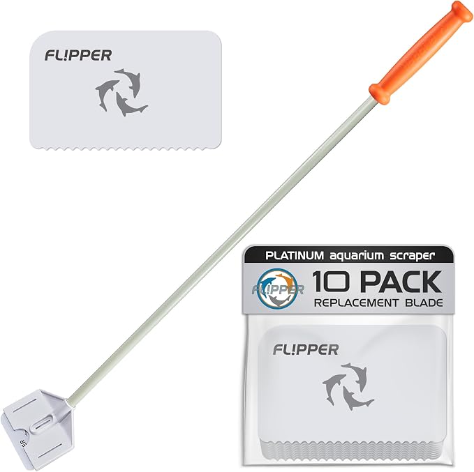 Flipper Platinum Aquarium Hand Scraper Tool – Glass and Acrylic Fish Tank Cleaner – Aquarium Glass Cleaner - Aquarium Glass Scraper with Serrated Blade 28"