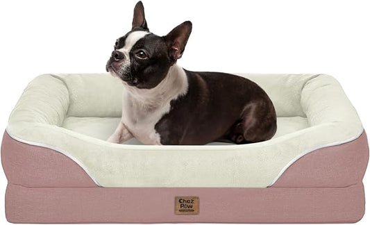 Chez Paw Orthopedic Dog Bed for Medium & Large Dogs, Waterproof Egg-Crate Foam Dog Bed with Removable Washable Cover, 4-Sided Bolster Support & Non-Slip Bottom, Pink 36"x27"x7"