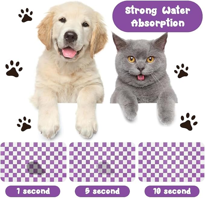 Dog Food Mats for Floors Waterproof, Pet Water Bowl Mats Pet Feeding Absorbent Placemats Plaid 24 * 32 inch