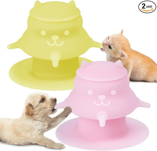 2Pcs Puppy Milk Feeder Nursing Station, Dispenser Food Grade Silicone with 4 Dummy Nipples 230ml Capacity for Newborn Puppies, Rabbits, Kittens (Pink, Yellow)