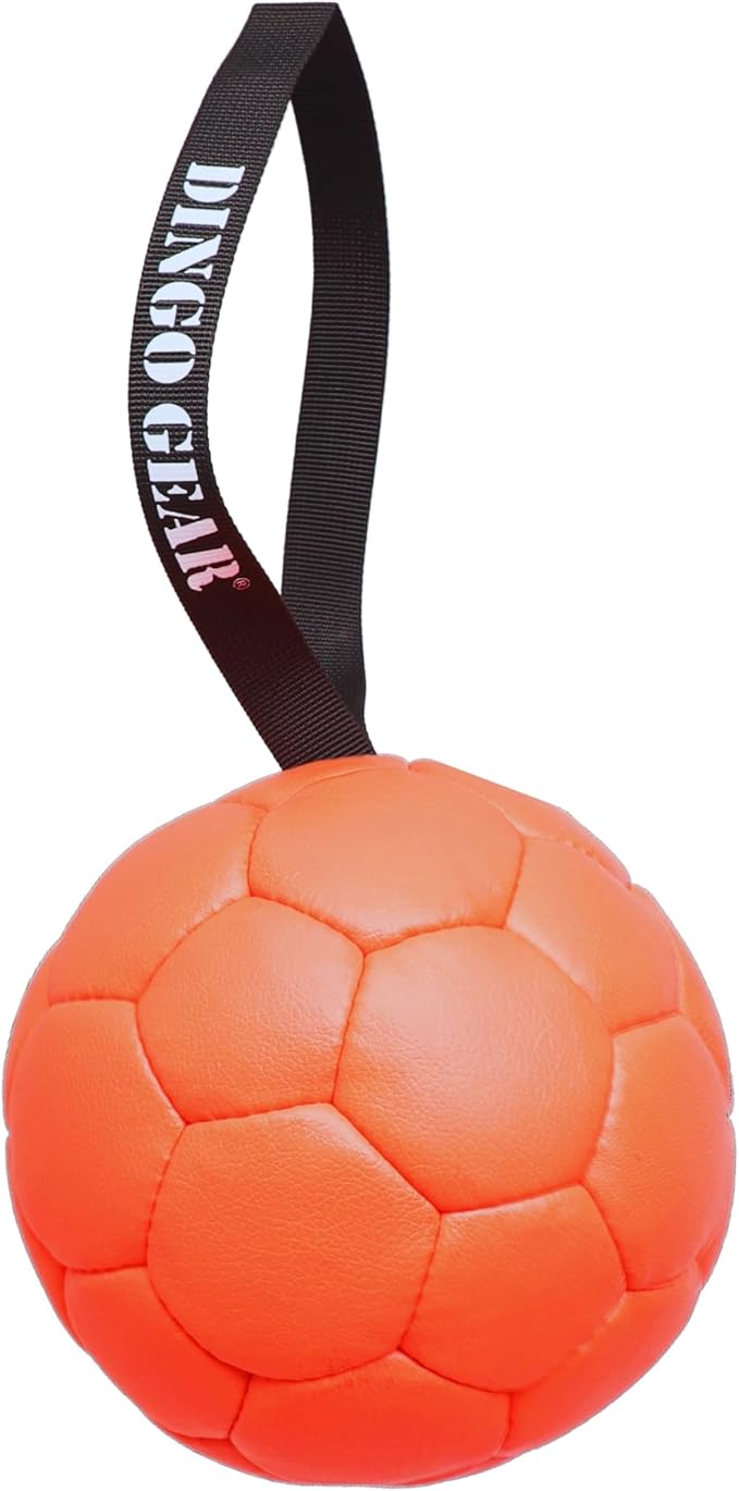 DINGO GEAR WWW.DINGOGEAR.COM 1977 Faux Leather Ball for Dog Training, as Reward for Fetch tug of war, for Strong Dog, Handmade, 7in Orange S02698