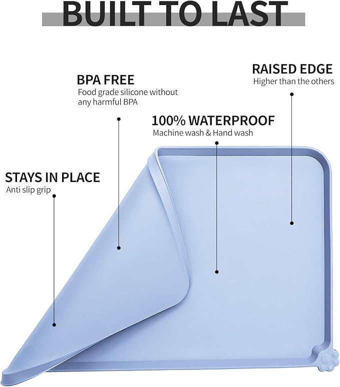 Reopet Silicone Pet Feeding Mat - Waterproof & Non-Slip Dog Cat Placemat | High Raised Edges Prevent Food & Water Spills to Protect Floors, Easy to Clean, Fit for Dog Cat Bowls
