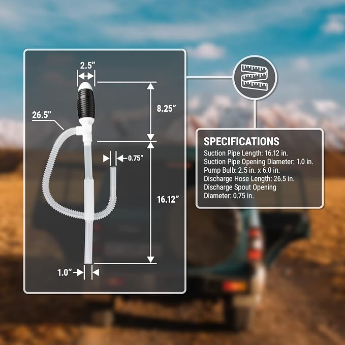 TERA PUMP - Manual, Portable Siphon Pumps Up to 12 Liter per Minute - Multiuse Patented Suction Tube Can be Set Straight (Rigid) w/Additional Piece, Or Flexible For Irregular Shaped Containers