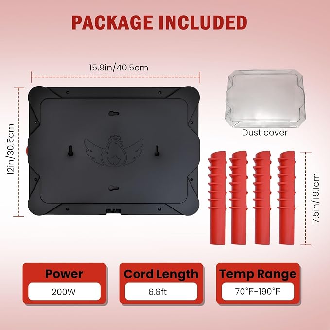 200W Chick Brooder Heater Plate, 2-in-1 Adjustable Radiant Brooder Plate for Chicks & Poultry, Smart Thermostat, 16"x12", Safe & Energy Saving, Ideal for Brooders & Small Chicken Coops