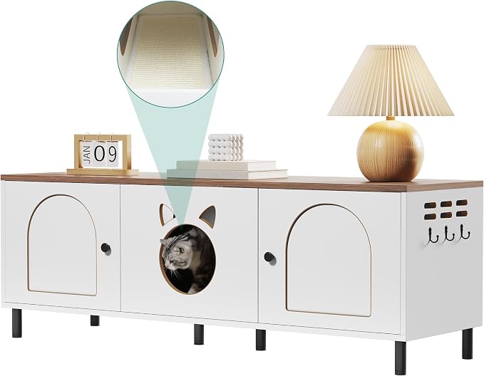 YITAHOME Cat Litter Box Enclosure, 59in Litter Box Furniture Hidden, Wooden Cat Washroom Furniture, Litterbox Furniture Hidden Fit Most of Litter Cabinet, End Table, Nightstand, Indoor Cabinet