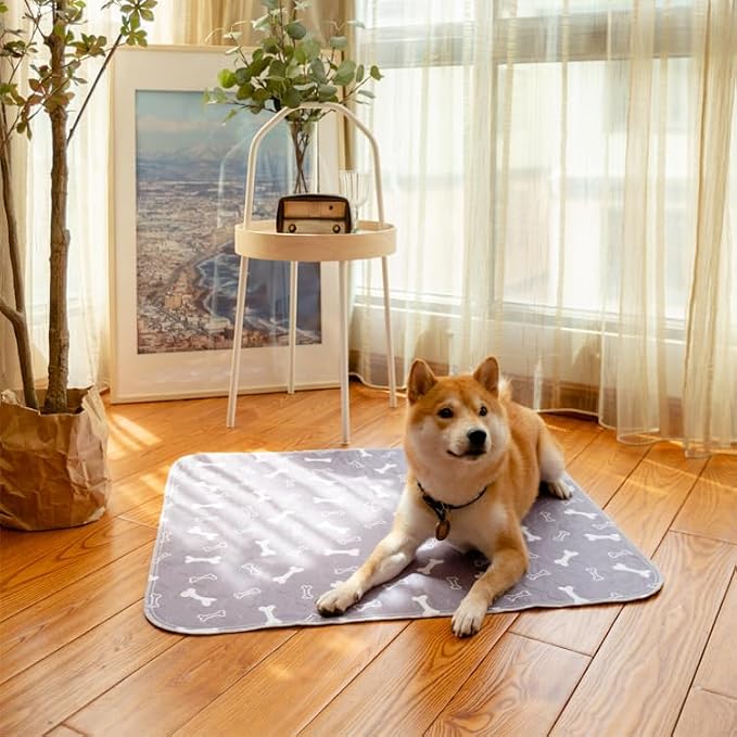 2 Pack 34"x36" Washable Pee Pads for Dogs, Super Absorbent Reusable Training Dog Pads with Bone Print, Non-Slip Potty Pads for Whelping, Playpen, Crate, Bed