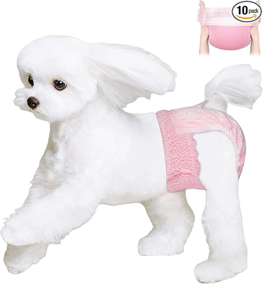 Ambreview Disposable Dog Diapers Female, Just Pull It Up, Doggie Diapers for Female Dogs, Strong Absorbency | Leak Proof, for Dogs in Heat | Elderly | Disabled, L 10 PCS