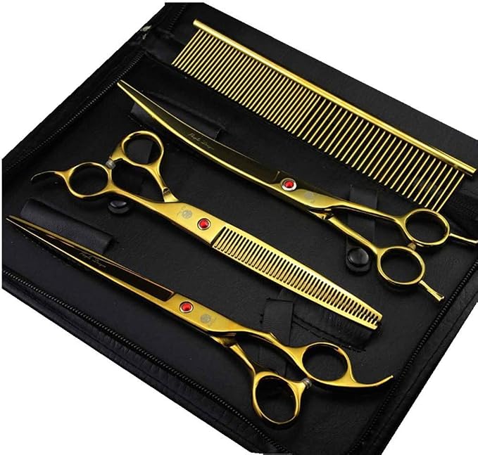 Purple Dragon 8.0" Titanium Multicolor Professional Pet Grooming Scissors Set,Straight & Thinning & Curved Scissors Shear with Bag for Dog Cat Grooming