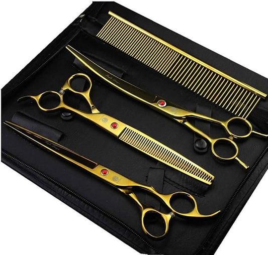 Purple Dragon 8.0" Titanium Multicolor Professional Pet Grooming Scissors Set,Straight & Thinning & Curved Scissors Shear with Bag for Dog Cat Grooming