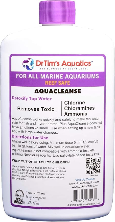 DrTim’s Aquatics AquaCleanse for Reef Aquariums – 16 oz – Tap Water Detoxifier, Dechlorinator & Ammonia Reducer for New and Cycled Fish Tanks