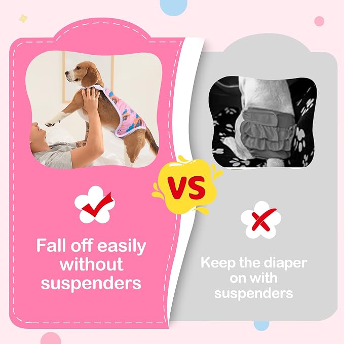 3 Pack Washable Female Dog Diapers with Adjustable Suspender, Reusable Sanitary Panties for Dogs in Heat, Leak-Proof Design for Small Dogs