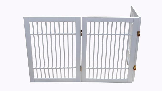 Urnporium Freestanding Wooden Dog Gate for Doorways – Foldable Acacia Wood Pet Gate, No Drill Portable Indoor/Outdoor Puppy Fence Barrier (White Pet Gate, 3 Panel 24" Tall)