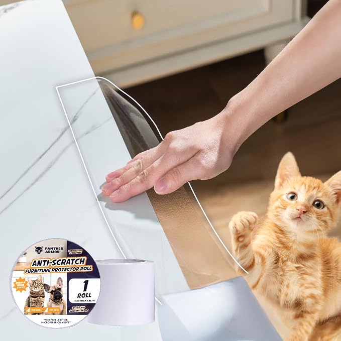 Panther Armor Anti Cat Scratch Furniture Protector, 1Pk Roll, Double Sided Sticky Cat Tape for Furniture, Furniture Scratch Guards for Cats, Cat Scratch Deterrent for Furniture, 4in x 88.5ft