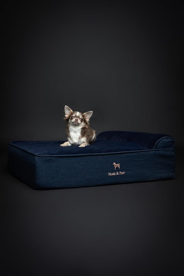 NOAH & PAW Dog Bed, 28x23x7.5 Inch, Orthopedic Dog Beds for Medium Size Pets, Eggshell Memory Foam Infused with Cooling Gel, Water Resistant, Machine Washable, Includes Inner Cover (Denim Collection)