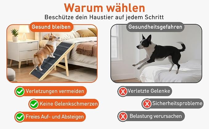 Wooden Dog Stairs& Dog Steps, 2-in-1 Foldable Dog Steps for High Beds, Couch and Cars, Anti-Slip Pet Ramp with 4 Steps Indoor Pet Stairs for Small Medium Large Older Pet Cats up to 150lbs