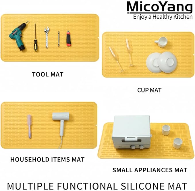 MicoYang Silicone Dish Drying Mat for Multiple Usage,Easy clean,Eco-friendly,Heat-resistant Silicone Mat for Kitchen Counter or Sink,Refrigerator or Drawer Liner Yellow 5XL 36inches x 18inches