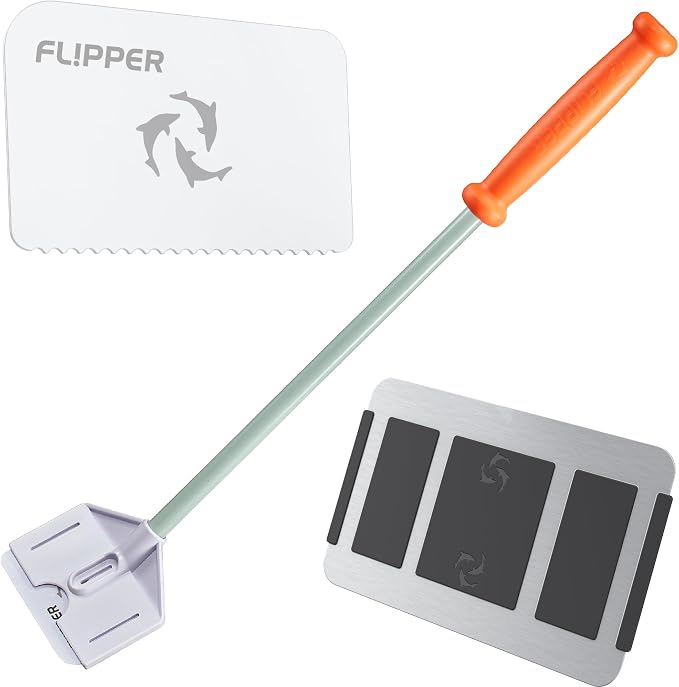 Flipper Platinum Aquarium Hand Scraper Tool – Glass and Acrylic Fish Tank Cleaner – Aquarium Glass Cleaner - Aquarium Glass Scraper with Serrated Blade 18"