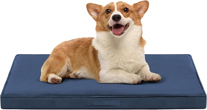 Outdoor Dog Bed for Medium Sized Dogs, Waterproof Dog Bed Medium, 36x27x3 Inch, Orthopedic Dog Bed with Removable Washable Cover, Flat Rectangle Pet Crate Pad for Kennel, Outside, Navy Blue