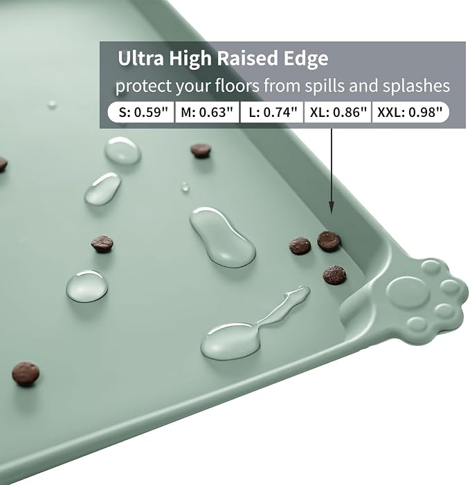 Reopet Silicone Pet Feeding Mat - Waterproof & Non-Slip Dog Cat Placemat | High Raised Edges Prevent Food & Water Spills to Protect Floors, Easy to Clean, Fit for Dog Cat Bowls