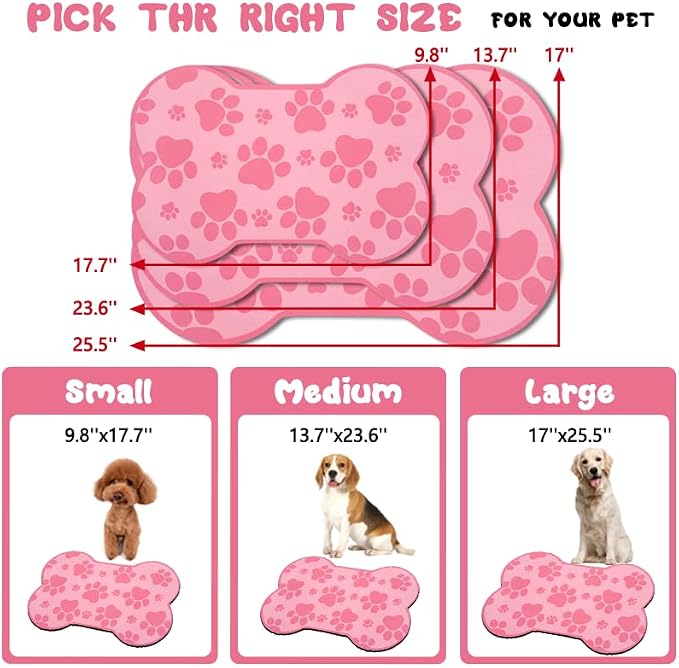 Dog Food Mats for Floors Waterproof, Pet Feeding Absorbent Water Bowl Mat Cat Placemats Pink Bone Shape 23.6 * 15.7 inch
