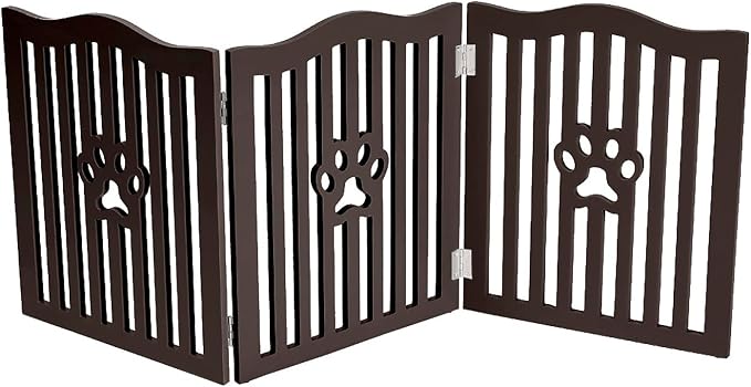 Pet Gate, Wooden Free Standing Dog Gate for Small Dogs and Cats. Great Folding Fence for Doorways, Halls, Stairs. Espresso