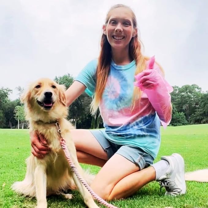 Noble Pets Dog Gloves - 8+ Ways to Use Them| Leak Proof | Extra Long Tie Handles | Eco-Friendly (Pink, 160 gloves)