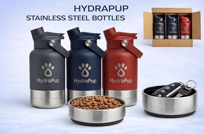 32oz Insulated Water Bottle with Dog Bowls – Human & Pet Shared Use, Stainless Steel Leakproof Travel Bottle(Slate Grey)