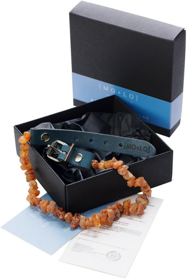 Natural Raw Baltic Amber Collar - for Dogs and Cats - Nautical Blue - 100% Authentic, (XS / 10"-12")