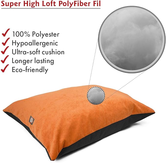 Villa Majestic Pet Comfy Dog Bed Washable Non Slip Pillow Bed for Large Breeds Rectangle 46 x 35 Inch Orange