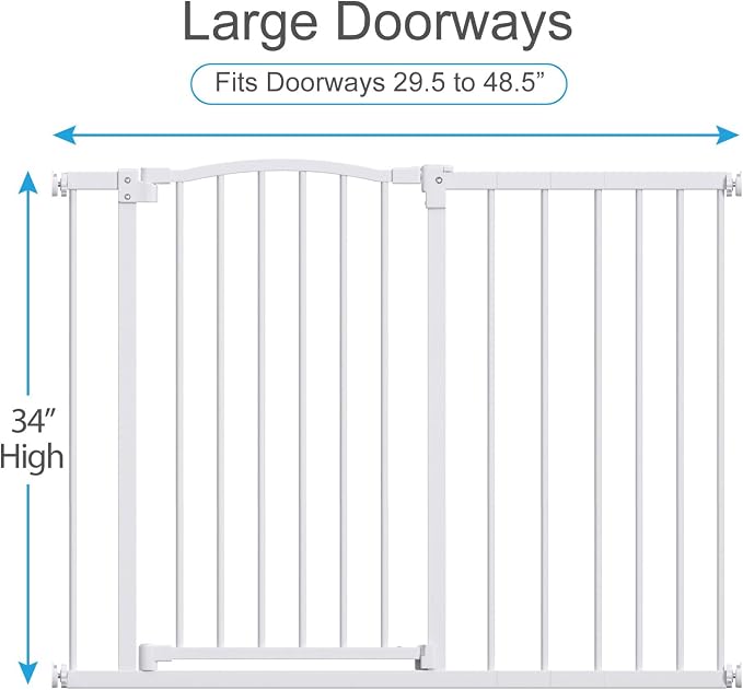 Great Gates Pet Gate - Durable Steel Gate for Stairs - Self-Closing Door & 2-Step Child Proof Lock - Wall-Friendly Dog Gates for Doorways (Fits Most) - 29.8"- 47.5", 34” Tall