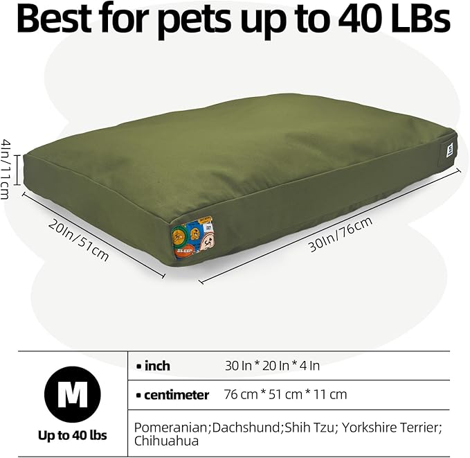 Sytopia 30 Inch Canvas Outdoor Dog Bed for Medium Dogs, Durable Dog Bed with Waterproof Machine Washable Removable Cover, Indoor Patio Pet Pad for Crate, Green