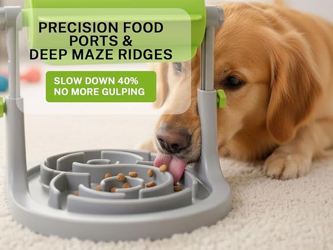 Interactive Dog & Cat Food Puzzle Toy - Treat Boredom Dispensing Slow Feeder - Anxiety IQ Training in Smart Feeding and Adjustable Height for Small/Medium Dogs
