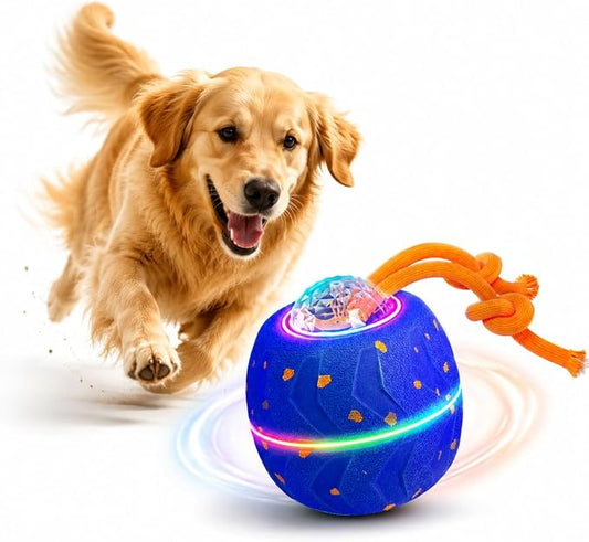 Smart Dog Ball E-TPU Interactive Dog Ball, Automatic Rolling with LED Glow (Blue, Oval)