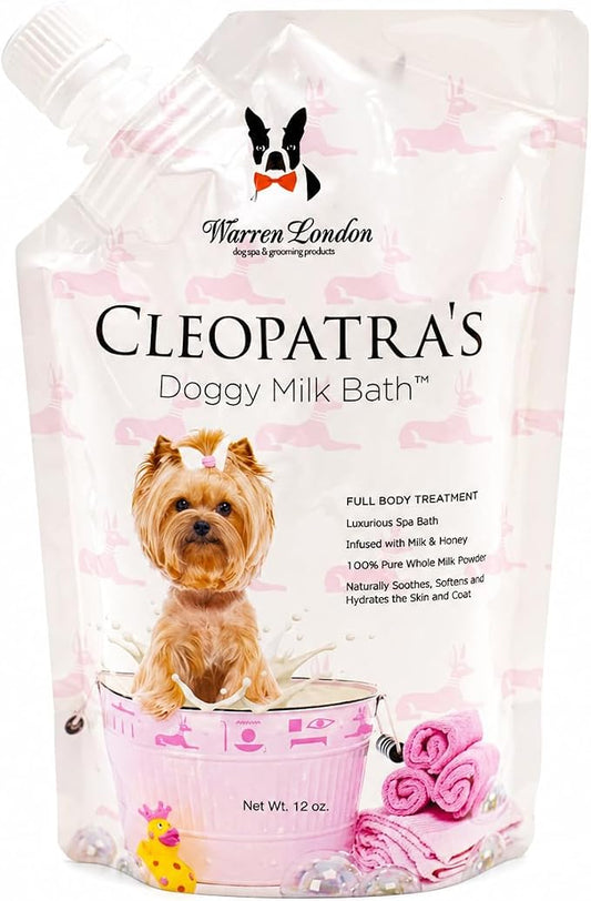 Warren London Cleopatra's Doggy Milk Bath | Luxurious Dog Shampoo and Conditioner w/Whole Milk Powder and Honey for Silky Smooth Coat | Use as a Full Bath Soak or Spray On Dog Shampoo | 12oz