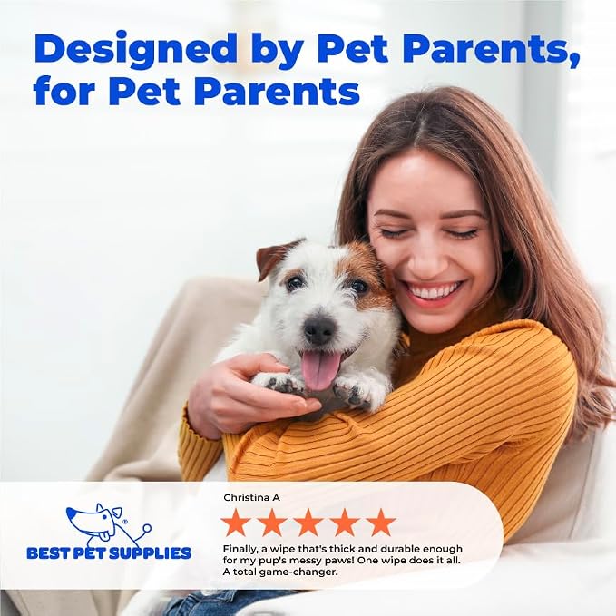 Best Pet Supplies 8" x 9" Large Dog Wipes - Cleaning and Deodorizing for Paws and Coat - Gentle Formula with Coconut Vitamin E for Puppies and Cats - 100 Count
