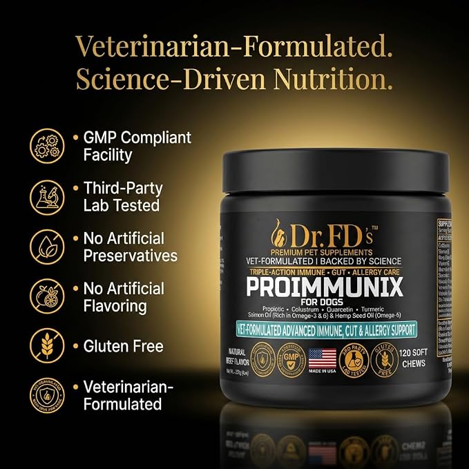 Dog Probiotics for Dogs | Immune & Allergy Support with Colostrum for Gut Health | 120 Soft Chews | Made in USA | Dr. FD’s ProImmunix