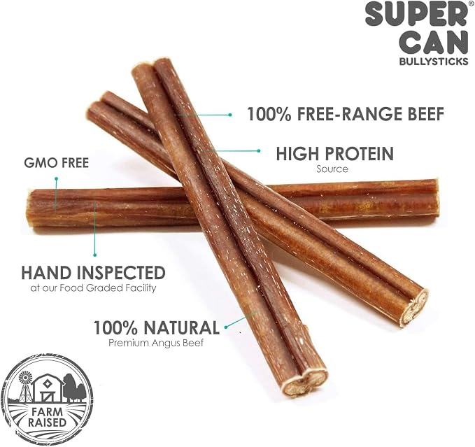 Bully Sticks for Large Dogs and Feroucious Chewers All Natural Dog Chews, Free Range Grass Fed Beef Sticks Treats. (6" Junior (25-Pack))