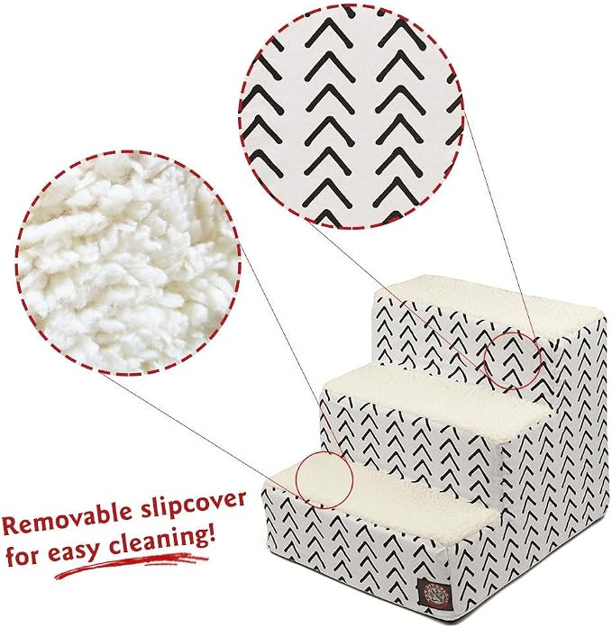 Majestic Pet 3 Step Portable Dog Stairs for Small Dogs to get on Bed Supports 250 lbs or Less – Dog Steps for High Bed with Machine Washable Cover –Pet Stairs for Cats Boho Arrow White/Black