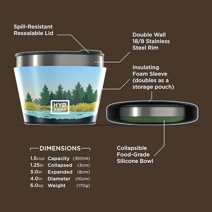 HYDAWAY Collapsible Bowl Bundle - Two 1-Quart and Two 1.5-Cup Insulated Bowls - BPA-Free, Press-Fit Lids, and Space-Saving Design for Camping, Travel, and Everyday Meals