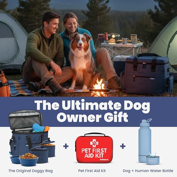 The Original Doggy Bag™ - Complete Dog Travel Bag for Supplies with 2 BPA-Free Travel Dog Bowls & 2 Pet Food Containers - Traveling Kit for Road Trips, Camping, Weekend Away or Doggy Gift: Navy
