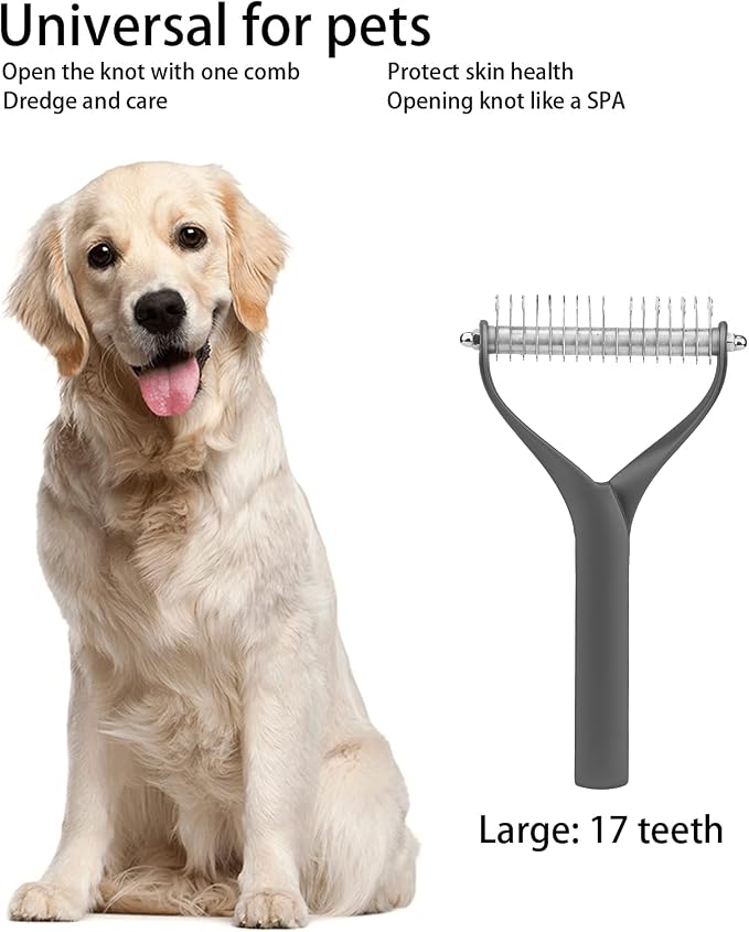 2 - Sided Pet Grooming Tool, Undercoat Rake for Dogs and Cats, Double - Headed Brush with Thinning and Dense Blades to Remove Loose Hair and Knots, Zinc Alloy Comb for Pup (Large 24 Inch)