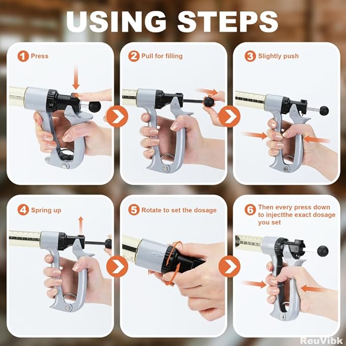 50ml Semi-Auto Repeating Livestock Syringe Gun, 5 Dose Settings | Ergonomic Grip, Clear Barrel & Luer Lock, Vet Injector for Cattle, Horses, Goats, Sheep & Pigs